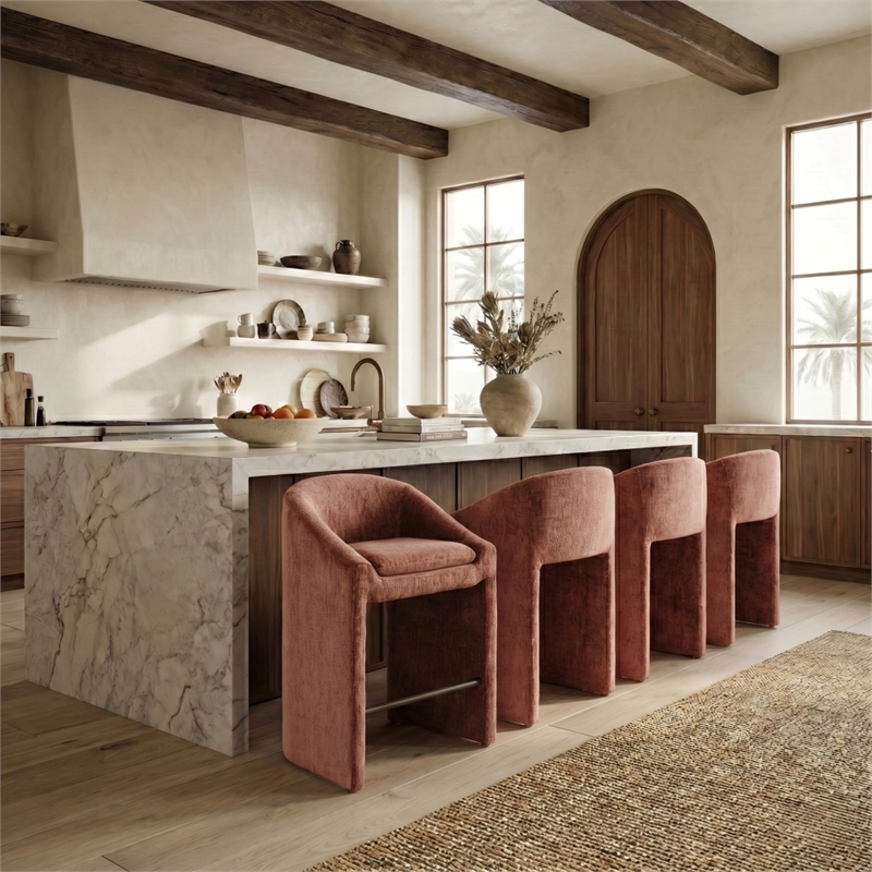 Safavieh Kagan Chenille and Wood Counter Stool in Camel