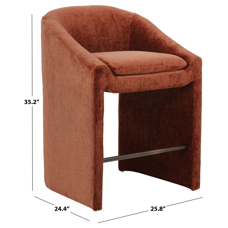 Safavieh Kagan Chenille and Wood Counter Stool in Camel