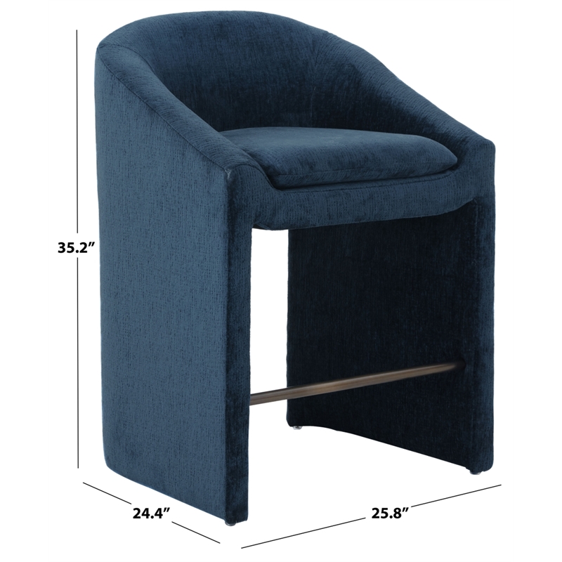 Safavieh Kagan Chenille and Wood Counter Stool in Navy