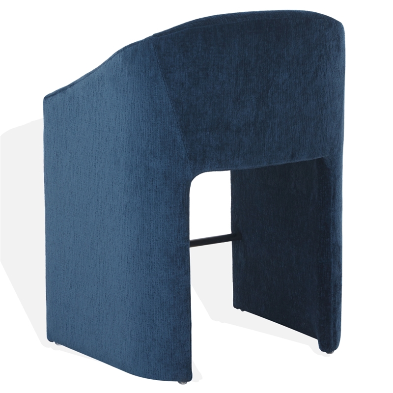 Safavieh Kagan Chenille and Wood Counter Stool in Navy