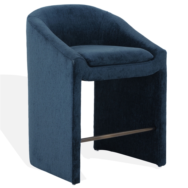 Safavieh Kagan Chenille and Wood Counter Stool in Navy