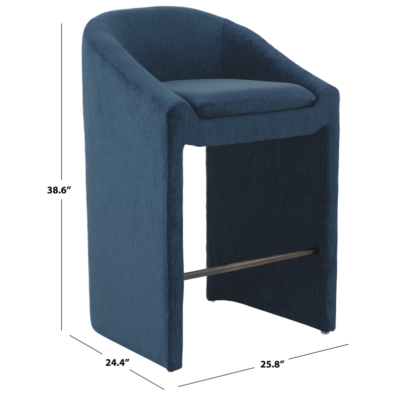 Safavieh Kagan Chenille and Wood Barstool in Navy