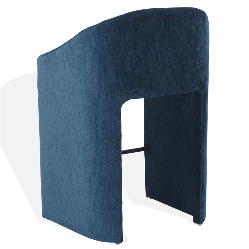 Safavieh Kagan Chenille and Wood Barstool in Navy