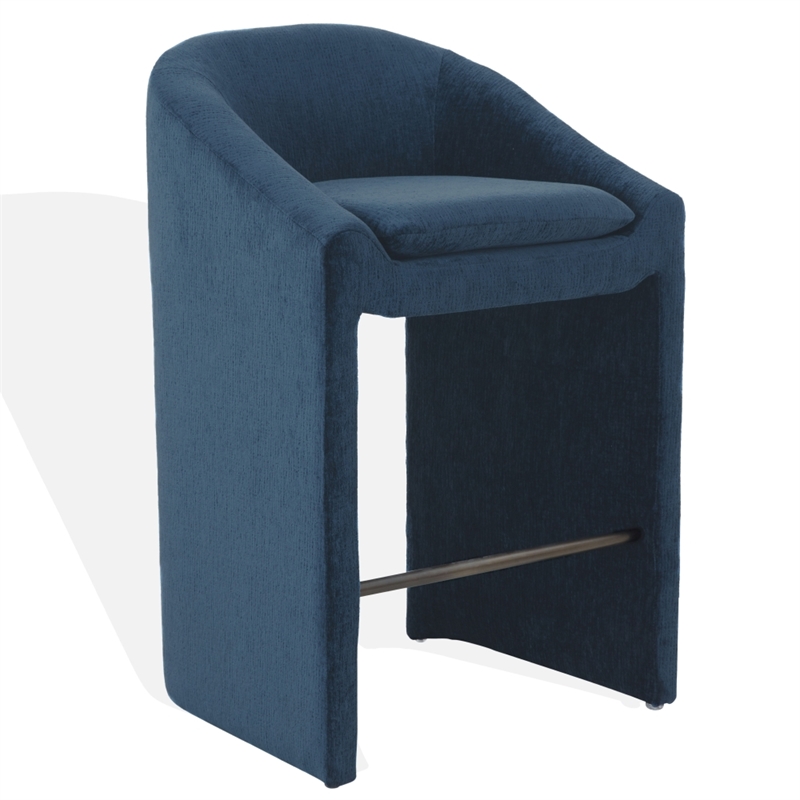 Safavieh Kagan Chenille and Wood Barstool in Navy