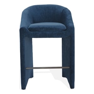 Safavieh Kagan Chenille and Wood Barstool in Navy