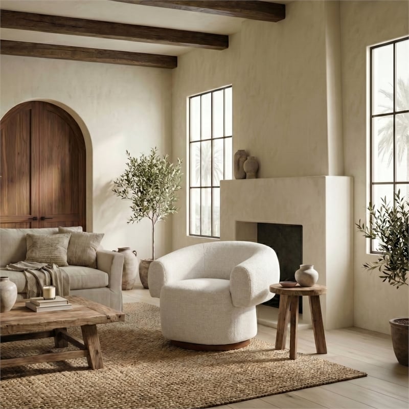 Safavieh Kerriann Chenille and Wood Swivel Chair in Taupe