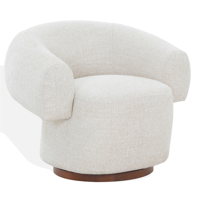 Safavieh Kerriann Chenille and Wood Swivel Chair in Taupe
