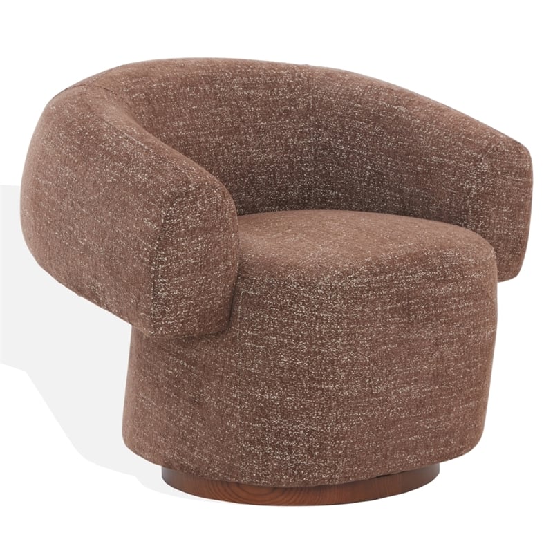 Safavieh Kerriann Chenille and Wood Swivel Chair in Brown
