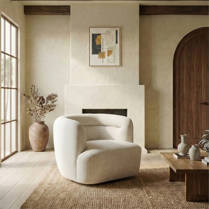 Safavieh Joangela Chenille and Wood Swivel Chair in Taupe