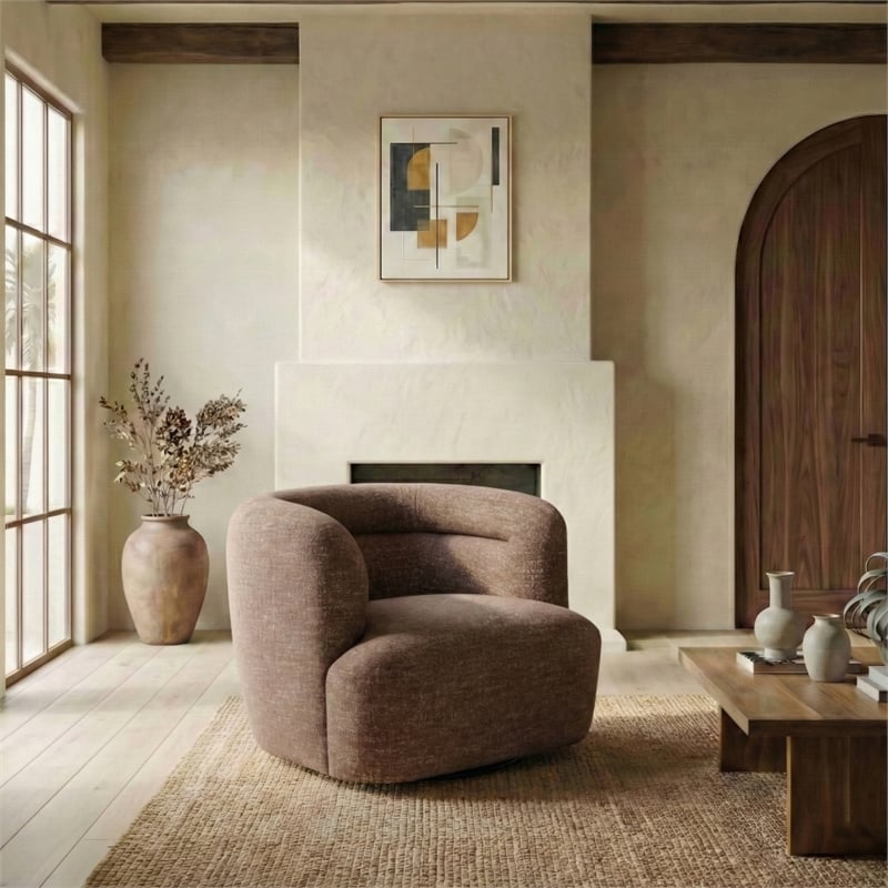 Safavieh Joangela Chenille and Wood Swivel Chair in Brown