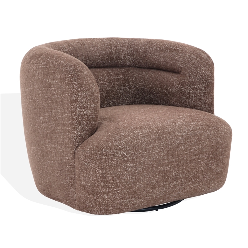 Safavieh Joangela Chenille and Wood Swivel Chair in Brown