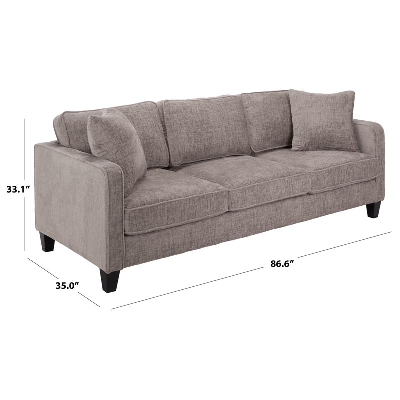 Safavieh Taylyn Chenille and Wood 3 Seat Sofa in Light Brown