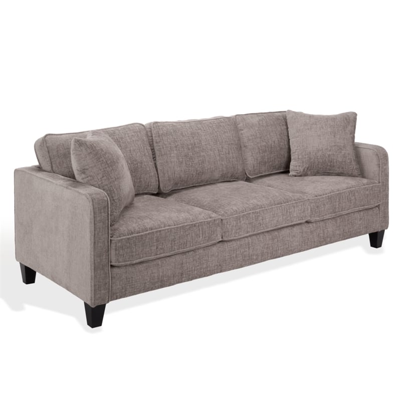 Safavieh Taylyn Chenille and Wood 3 Seat Sofa in Light Brown