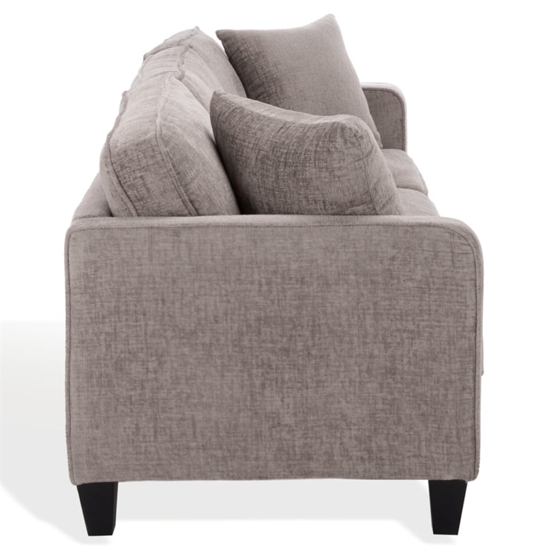 Safavieh Taylyn Chenille and Wood 3 Seat Sofa in Light Brown
