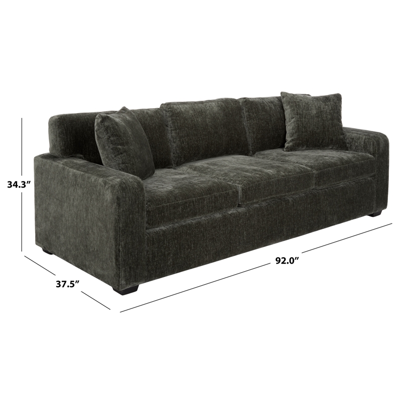 Safavieh Vasquez Chenille and Wood 3 Seat Sofa in Green