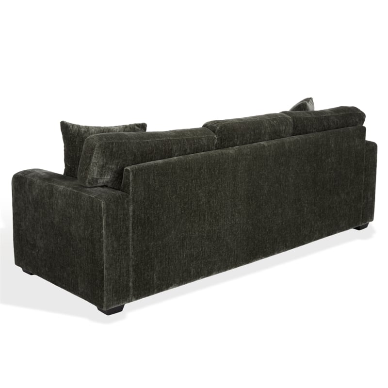 Safavieh Vasquez Chenille and Wood 3 Seat Sofa in Green