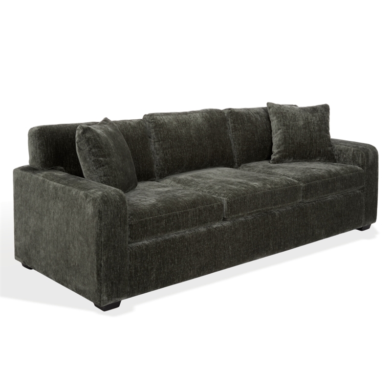 Safavieh Vasquez Chenille and Wood 3 Seat Sofa in Green