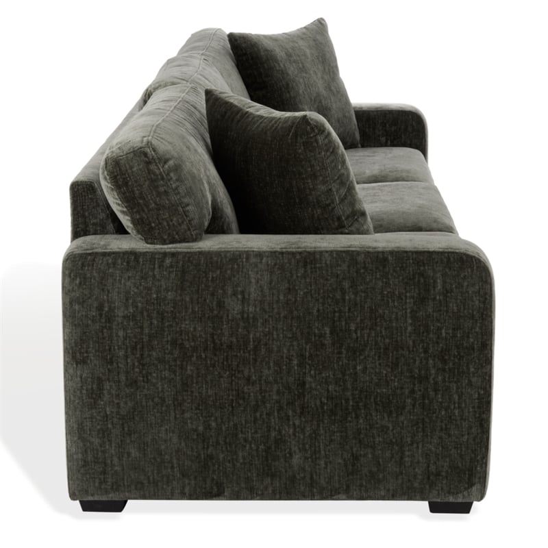 Safavieh Vasquez Chenille and Wood 3 Seat Sofa in Green