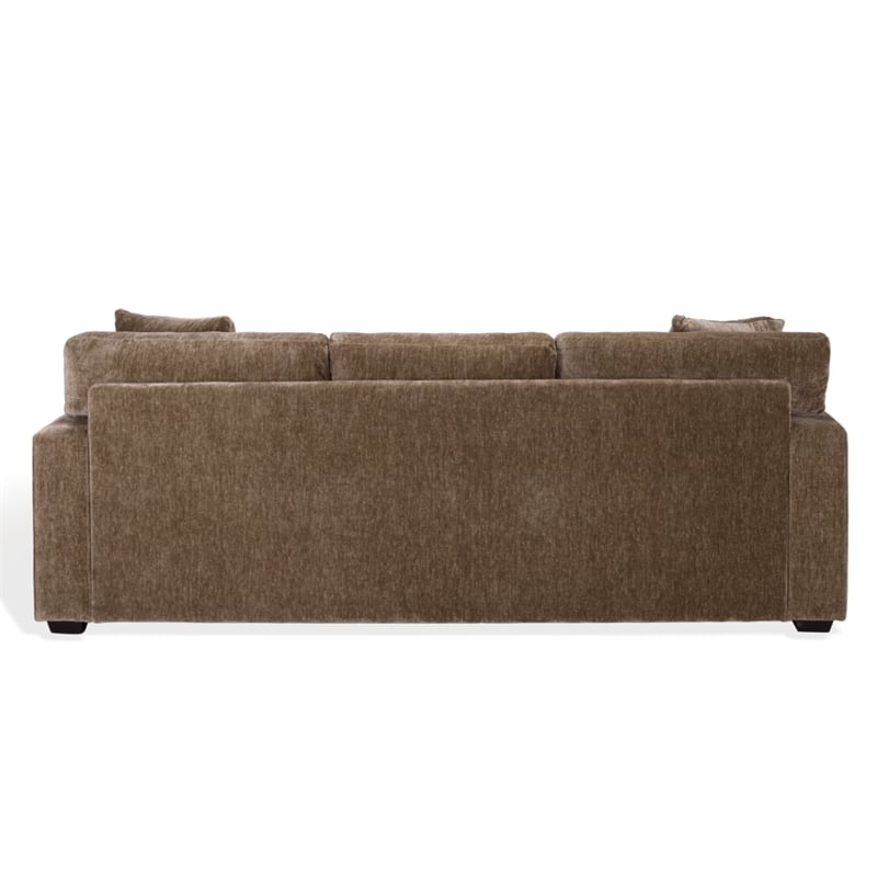 Safavieh Vasquez Chenille and Wood 3 Seat Sofa in Brown