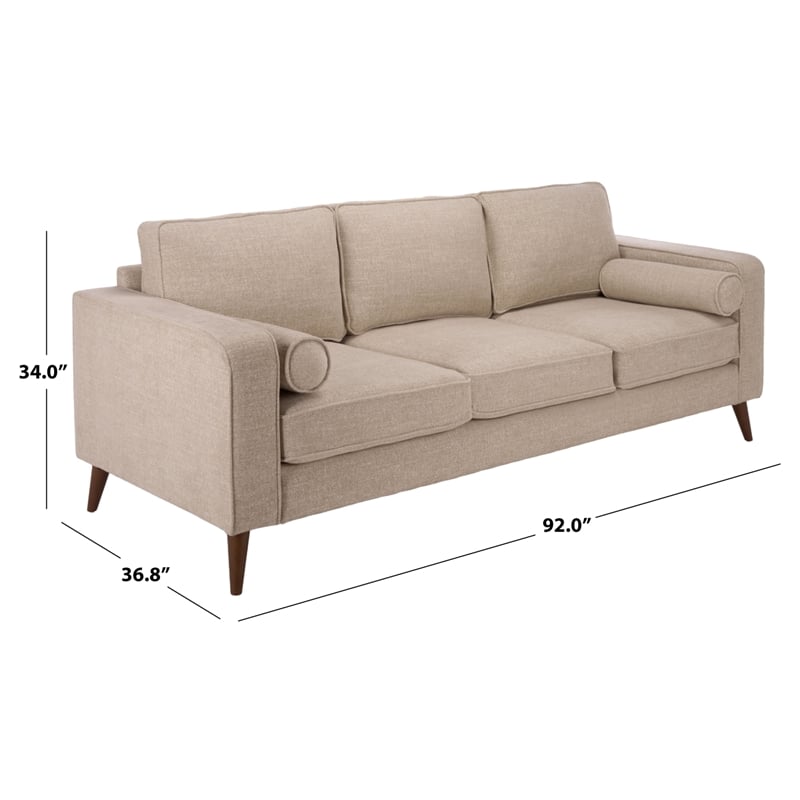 Safavieh Robertson Chenille and Wood 3 Seat Sofa in Taupe