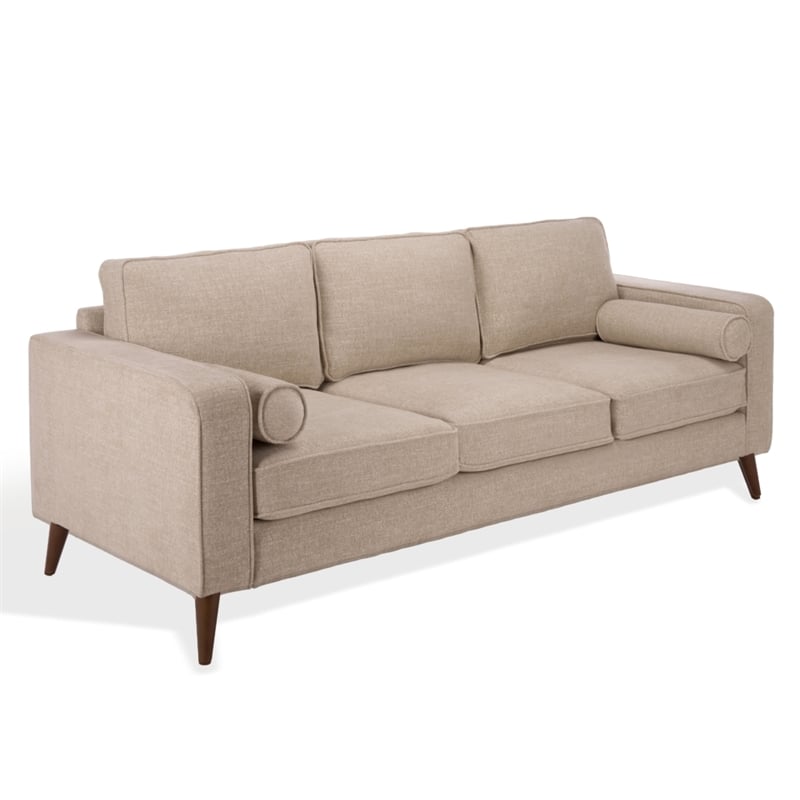 Safavieh Robertson Chenille and Wood 3 Seat Sofa in Taupe
