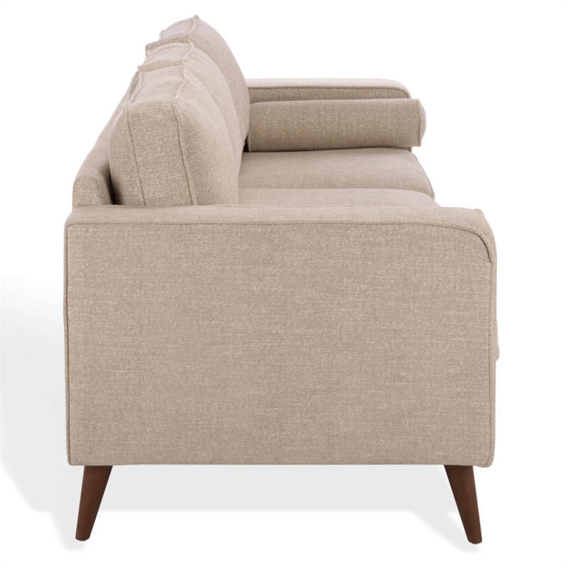 Safavieh Robertson Chenille and Wood 3 Seat Sofa in Taupe