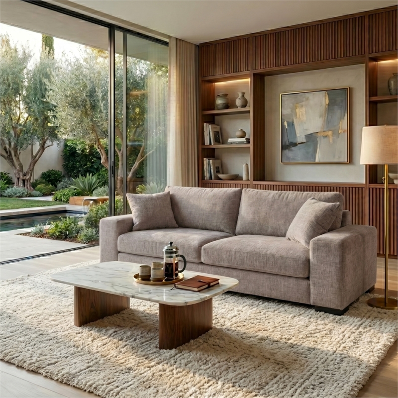 Safavieh Oakleigh Chenille and Wood Sofa in Gray