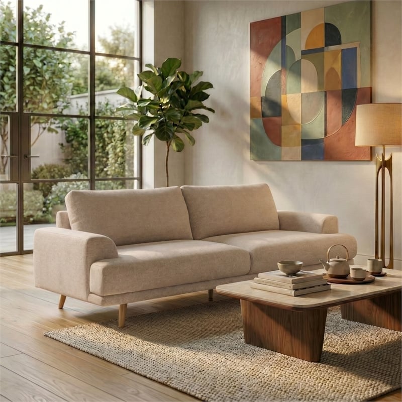 Safavieh Nikolai Chenille and Wood Sofa in Taupe
