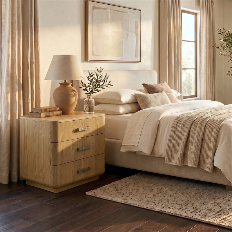 Safavieh Carmilla 3 Drawer Wood Nightstand in Brown / Oak