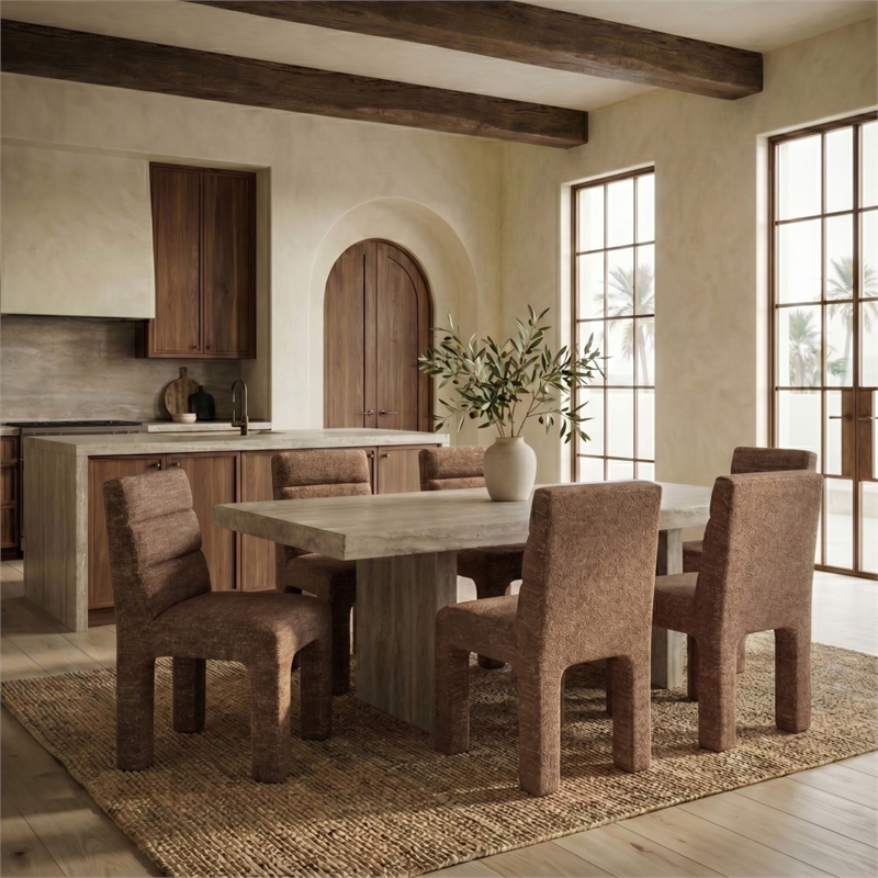 Safavieh Pietro Tufted Chenille and Wood Dining Chair in Brown