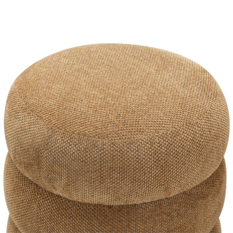 Safavieh Cecelia Round Chenille and Wood Ottoman in Mustard / Walnut