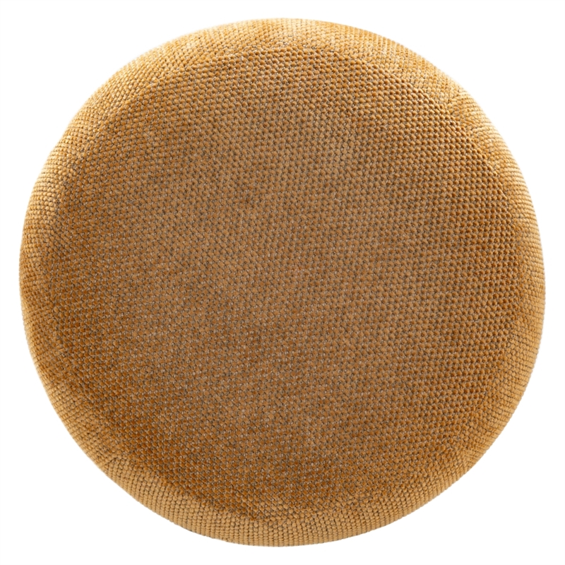 Safavieh Cecelia Round Chenille and Wood Ottoman in Mustard / Walnut