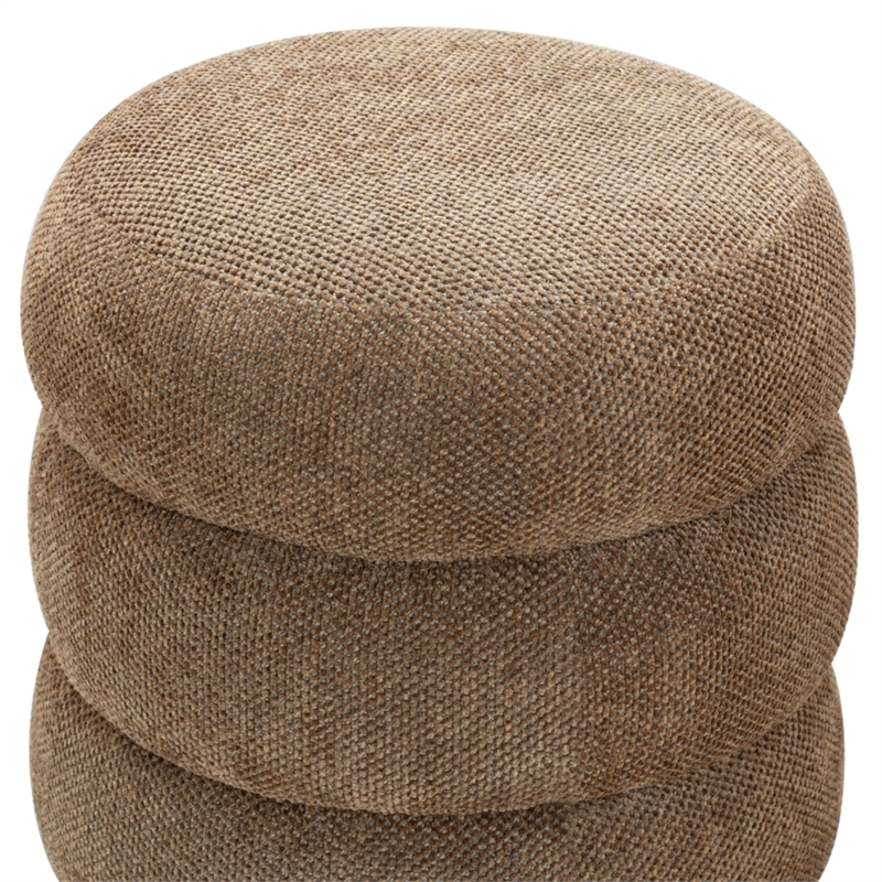 Safavieh Cecelia Round Chenille and Wood Ottoman in Brown/ Walnut
