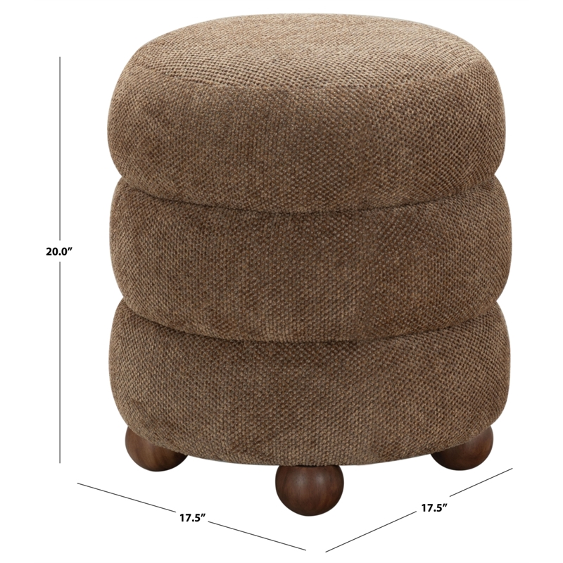 Safavieh Cecelia Round Chenille and Wood Ottoman in Brown/ Walnut