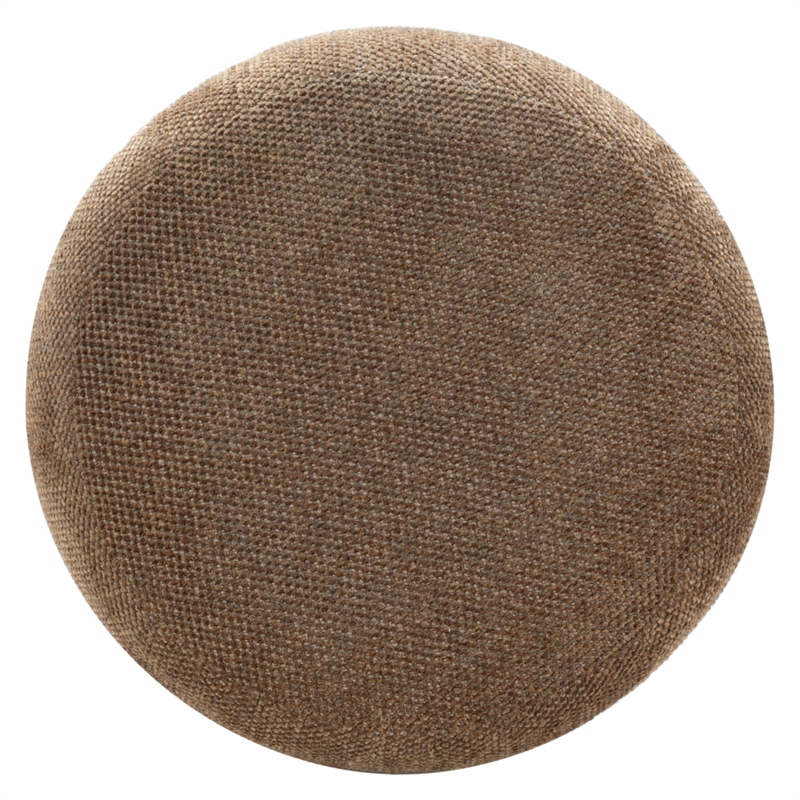 Safavieh Cecelia Round Chenille and Wood Ottoman in Brown/ Walnut