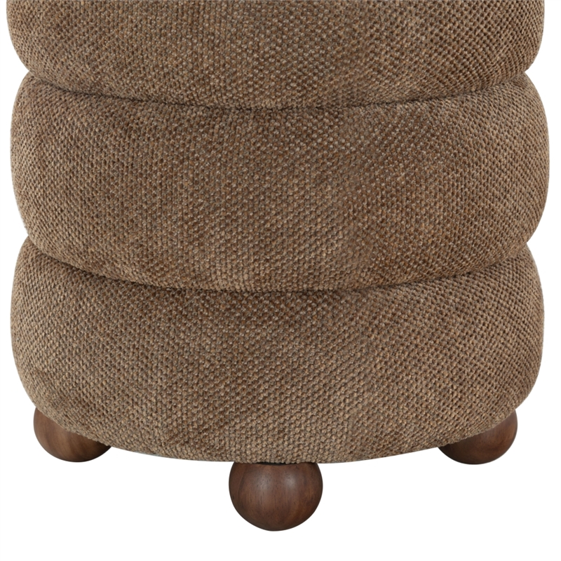Safavieh Cecelia Round Chenille and Wood Ottoman in Brown/ Walnut