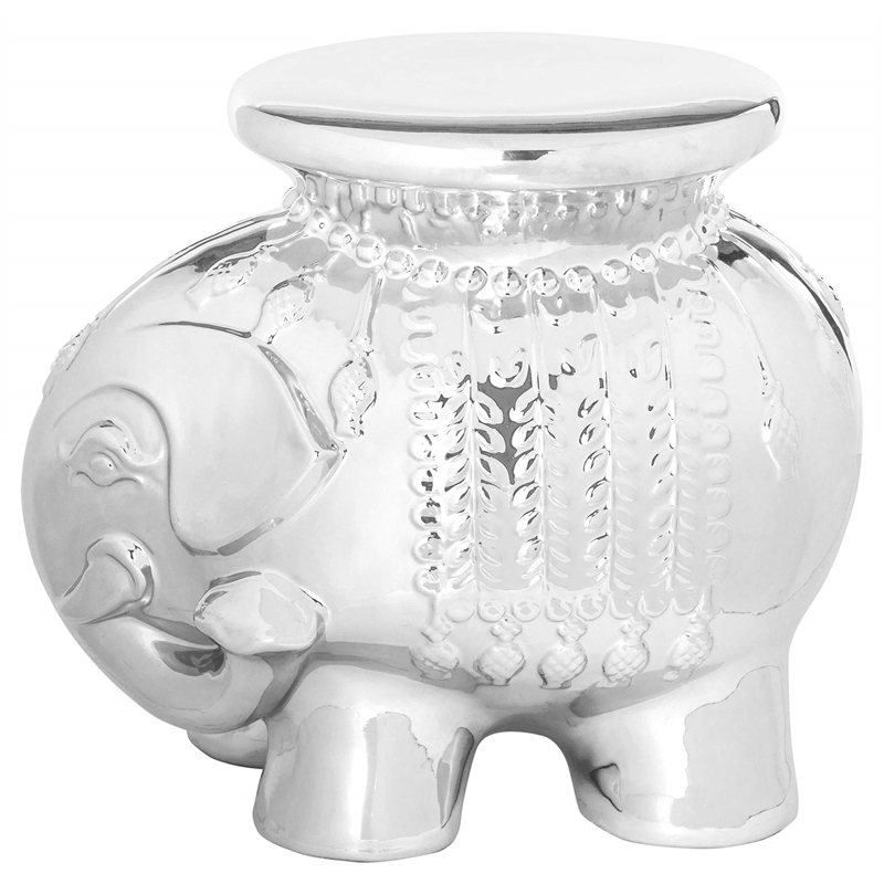 Safavieh Ceramic Elephant Stool in Silver