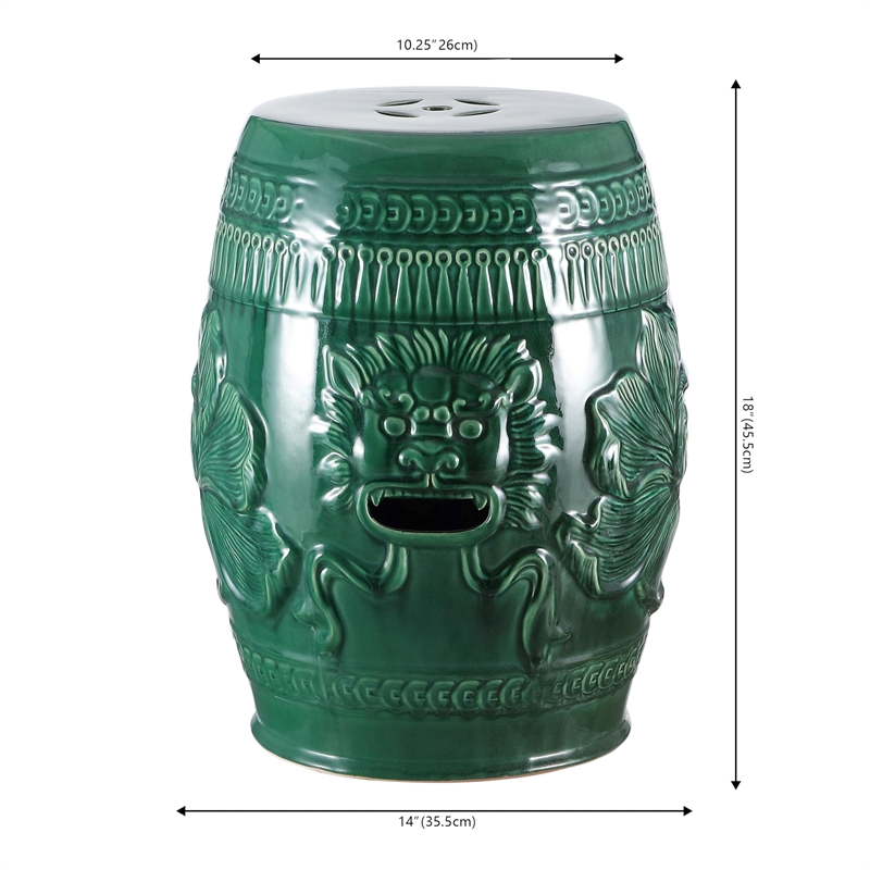 Safavieh Ceramic Chinese Dragon Stool in Green