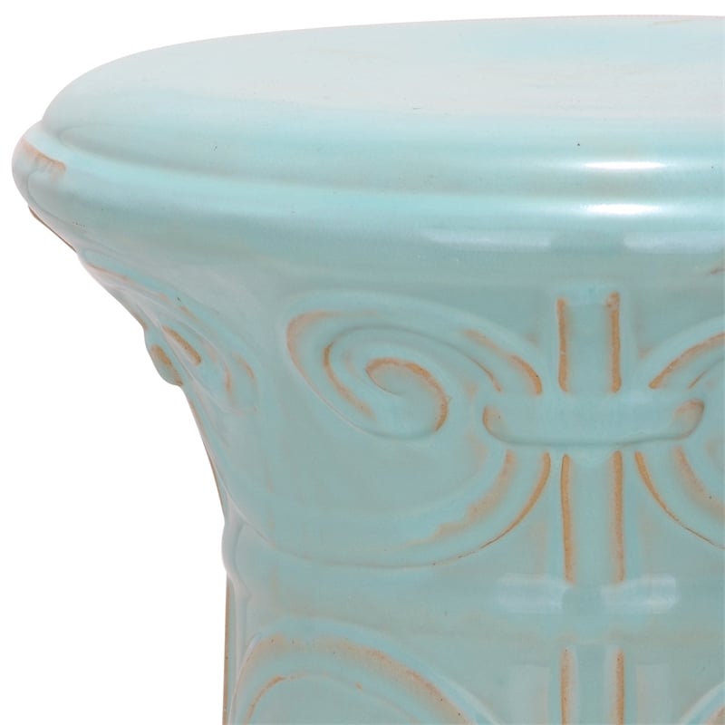 Safavieh Imperial Scroll Ceramic Garden Stool in Light Aqua