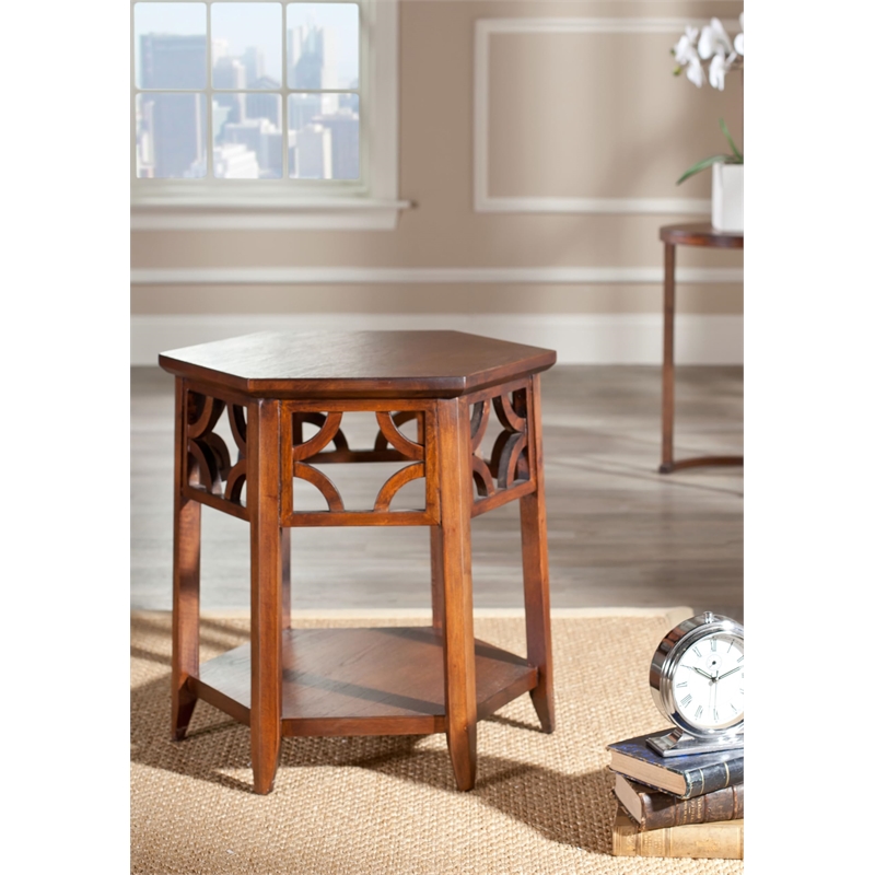 Safavieh Dominick Wood Hexagon End Table in Brown