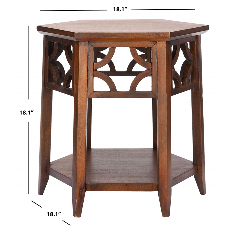 Safavieh Dominick Wood Hexagon End Table in Brown