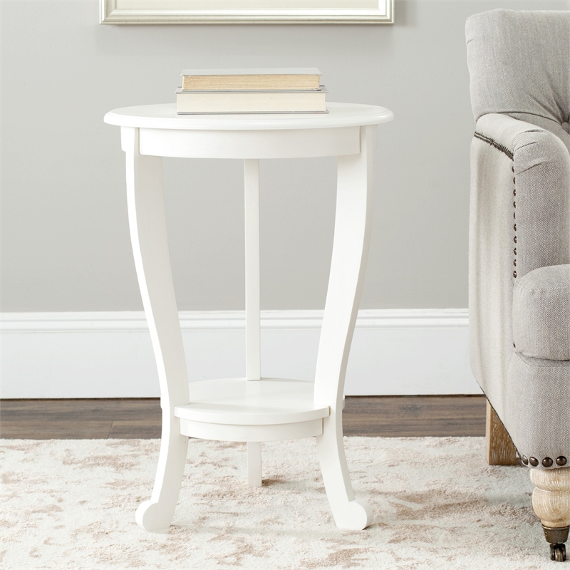 Safavieh Heather Wood Pedastal Side Table in Cream
