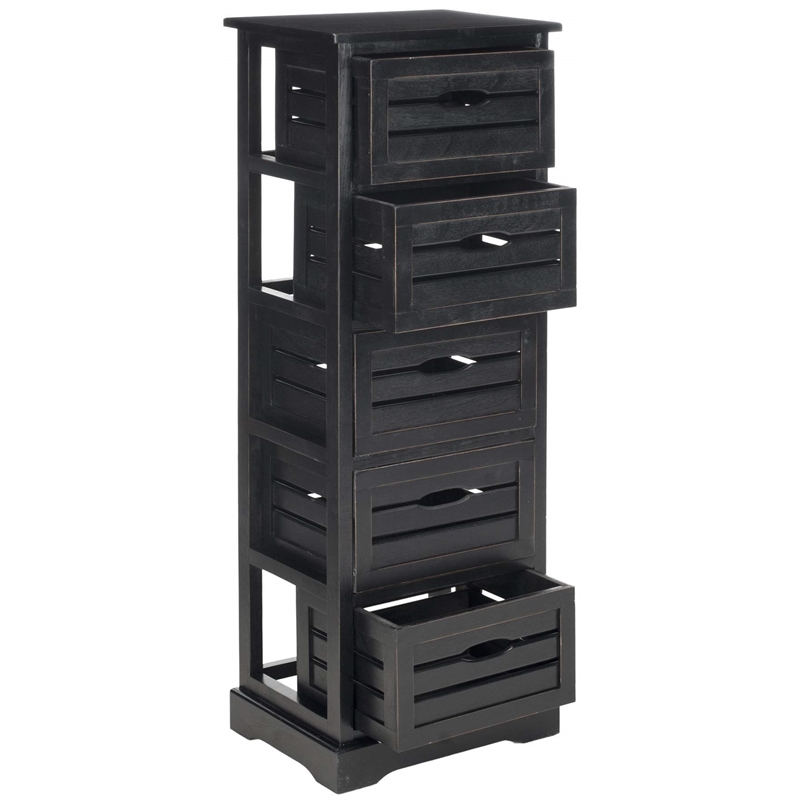 Safavieh Sarina Pine 5 Drawer Cabinet in Black
