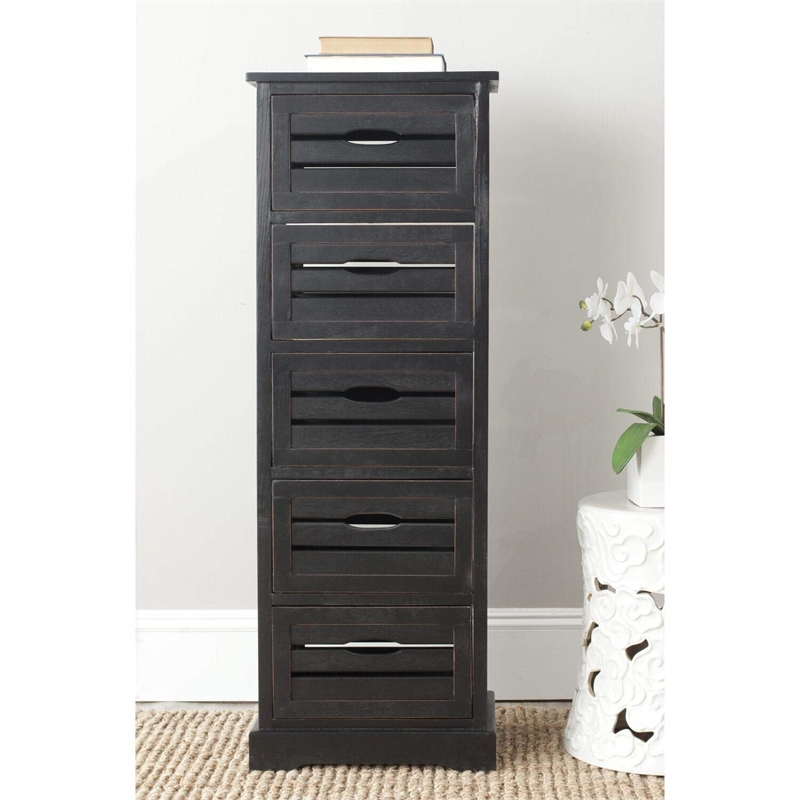 Safavieh Sarina Pine 5 Drawer Cabinet in Grey