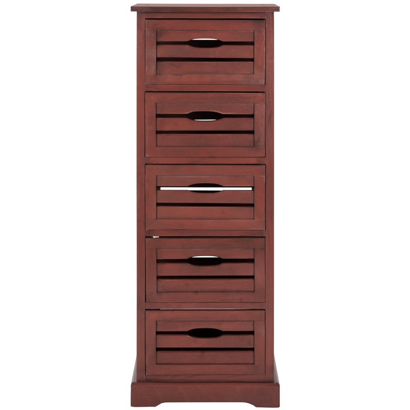 Safavieh Sarina Pine 5 Drawer Cabinet in Red
