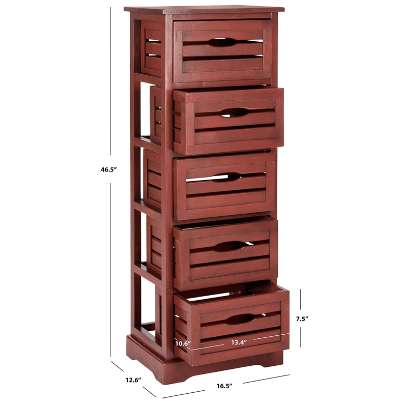 Safavieh Sarina Pine 5 Drawer Cabinet in Red