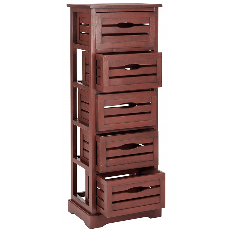 Safavieh Sarina Pine 5 Drawer Cabinet in Red