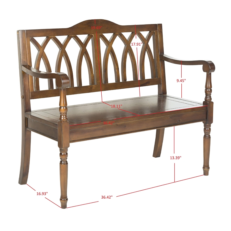 Safavieh Benjamin Pine Bench in Dark Walnut