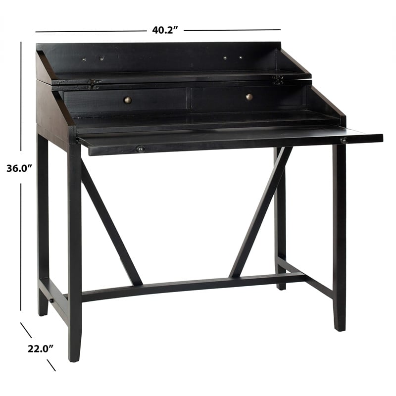 Safavieh Wyatt Pine Wood Writing Desk in Black