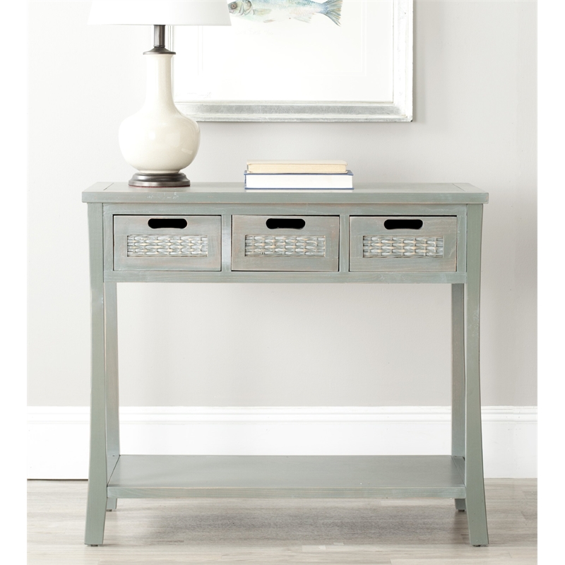 Safavieh Autumn Elm Wood 3 Drawer Console in Blue and Grey